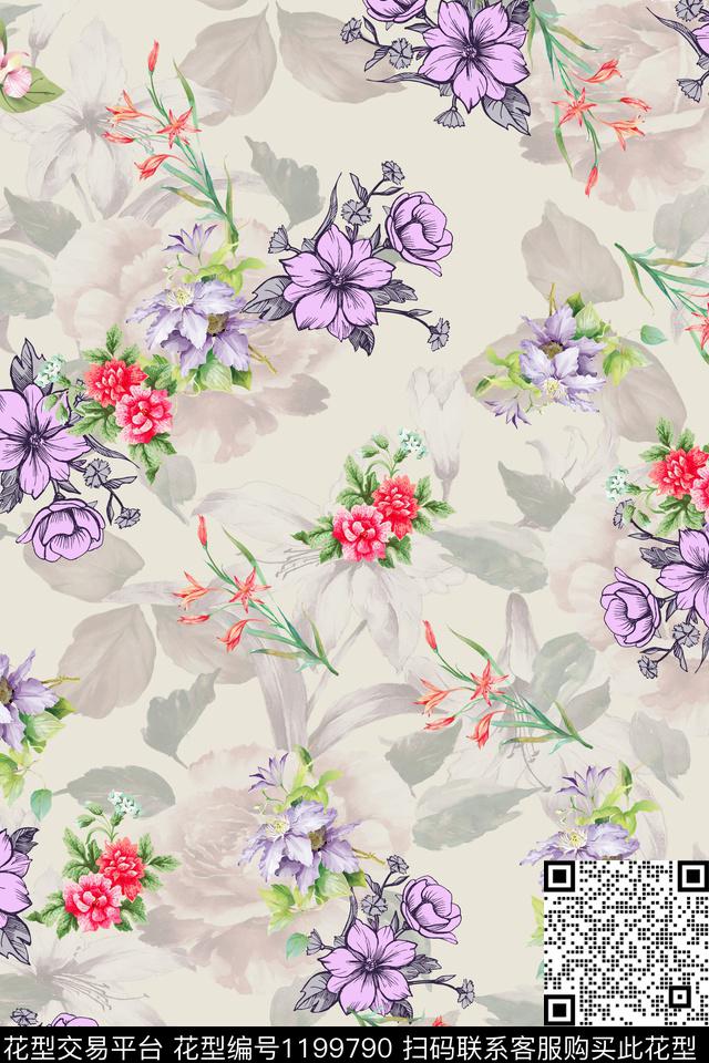 数码华亿平台花卉满版散花数码印花华亿平台下载（图片编号: 1199790） - 瓦栏（Walan）