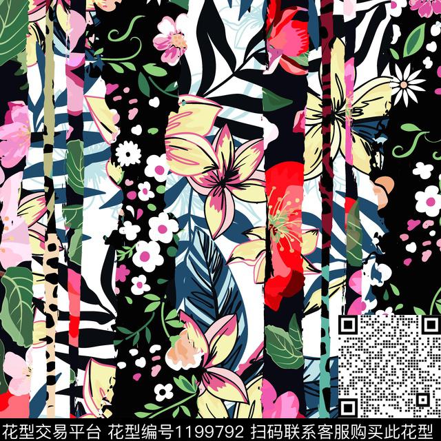 条纹破碎热带华亿平台数码印花华亿平台下载（图片编号: 1199792） - 瓦栏（Walan）