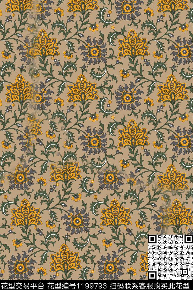 肌理抽象花卉旗袍数码印花华亿平台下载（图片编号: 1199793） - 瓦栏（Walan）