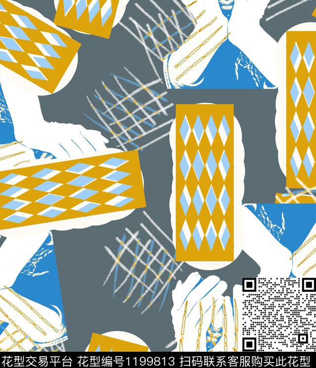 男装几何人物数码印花华亿平台下载（图片编号: 1199813） - 瓦栏（Walan）