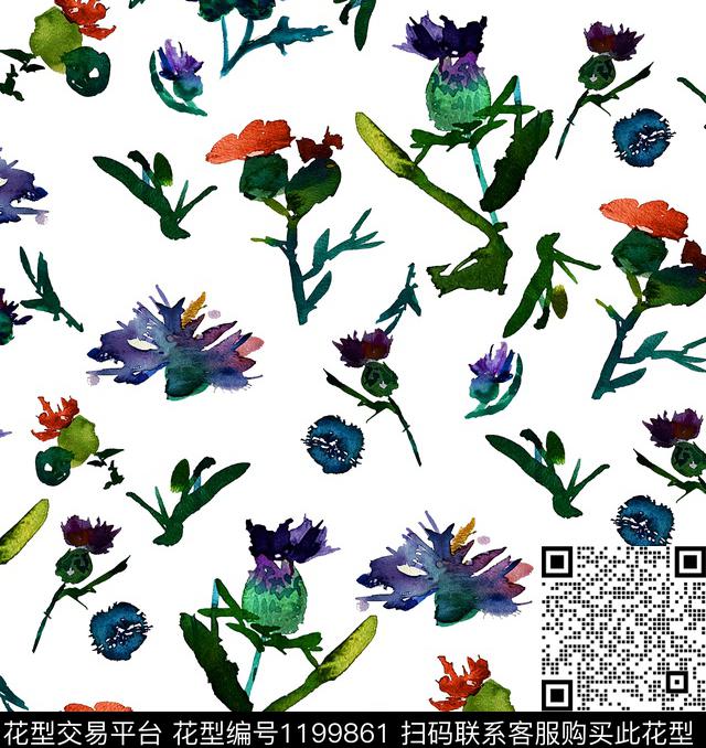 小碎花天堂鸟绿植树叶数码印花华亿平台下载（图片编号: 1199861） - 瓦栏（Walan）
