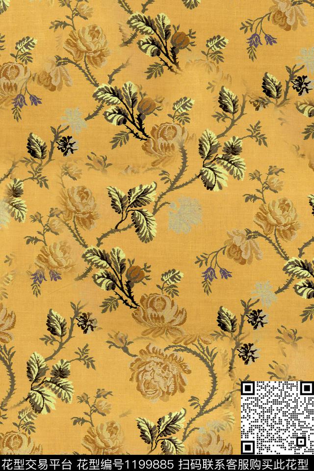 肌理抽象花卉旗袍数码印花华亿平台下载（图片编号: 1199885） - 瓦栏（Walan）