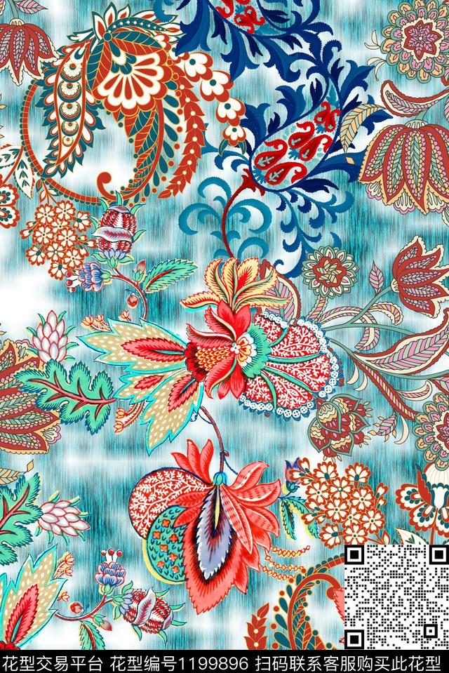 扎染底纹佩斯利火腿花数码印花华亿平台下载（图片编号: 1199896） - 瓦栏（Walan）