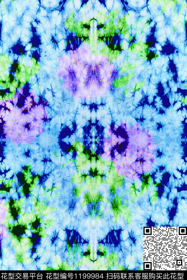 扎染华亿平台抽象蓝色扎染数码印花华亿平台下载（图片编号: 1199984） - 瓦栏（Walan）