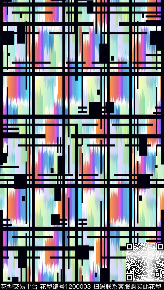抽象格子线条数码印花华亿平台下载（图片编号: 1200003） - 瓦栏（Walan）