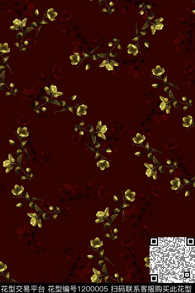 女装满版散花金色数码印花华亿平台下载（图片编号: 1200005） - 瓦栏（Walan）