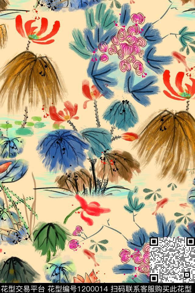 中国风彩色绘画数码华亿平台数码印花华亿平台下载（图片编号: 1200014） - 瓦栏（Walan）