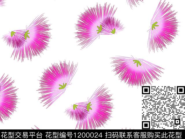 合欢花散点排列清爽花卉数码印花华亿平台下载（图片编号: 1200024） - 瓦栏（Walan）