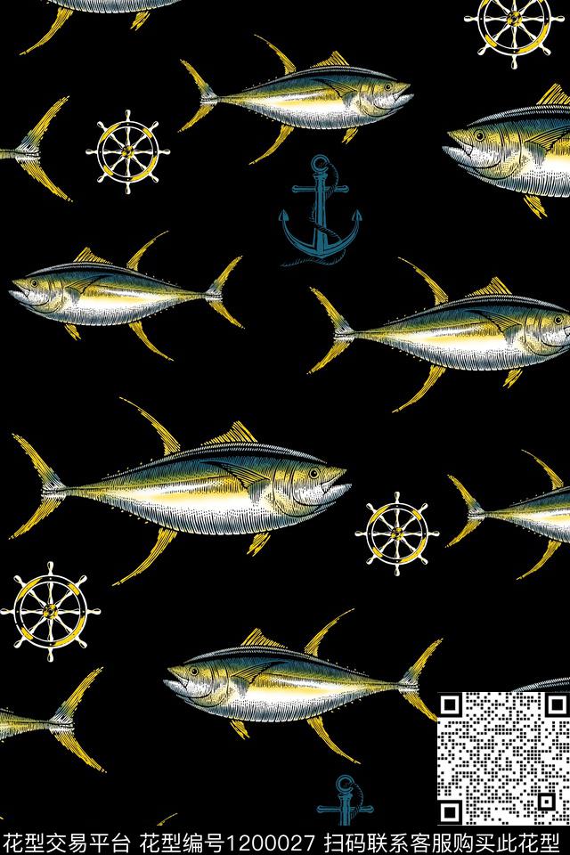 船锚潮牌鱼传统印花华亿平台下载（图片编号: 1200027） - 瓦栏（Walan）