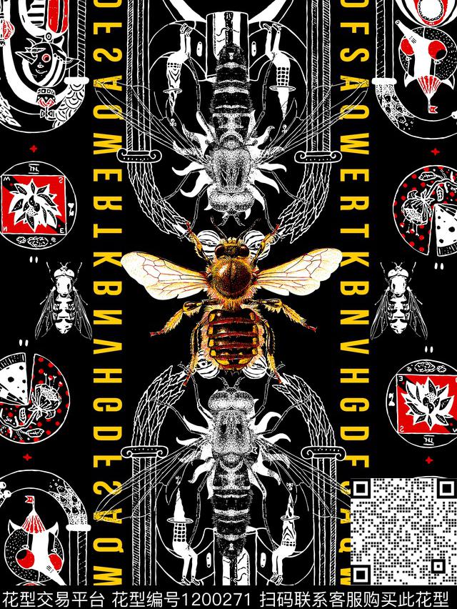 字母抽象大牌风传统印花华亿平台下载（图片编号: 1200271） - 瓦栏（Walan）