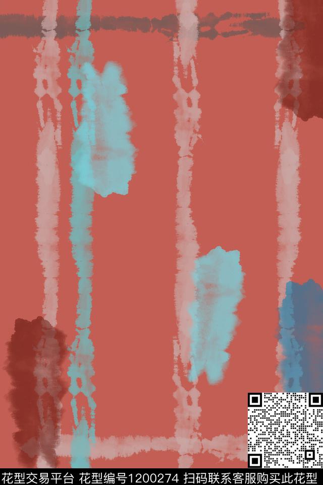男装休闲花卉扎染风格手绘线条笔触数码印花华亿平台下载（图片编号: 1200274） - 瓦栏（Walan）