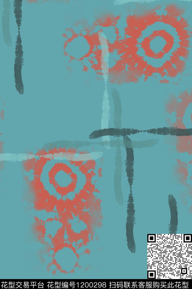 手绘线条笔触扎染风格混合印花数码印花华亿平台下载（图片编号: 1200298） - 瓦栏（Walan）