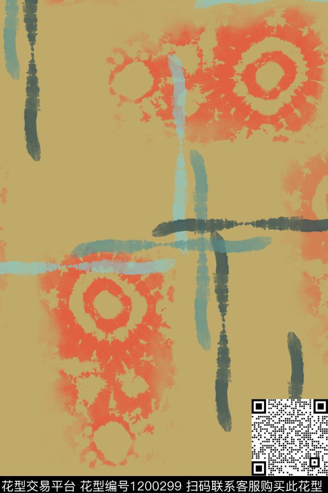 手绘线条笔触扎染风格混合印花数码印花华亿平台下载（图片编号: 1200299） - 瓦栏（Walan）
