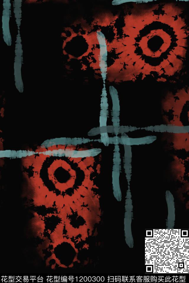 手绘线条笔触扎染风格混合印花数码印花华亿平台下载（图片编号: 1200300） - 瓦栏（Walan）
