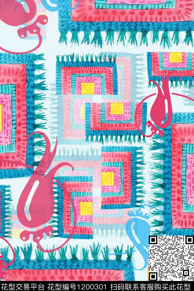 混合印花手绘线条笔触民族风图案数码印花华亿平台下载（图片编号: 1200301） - 瓦栏（Walan）