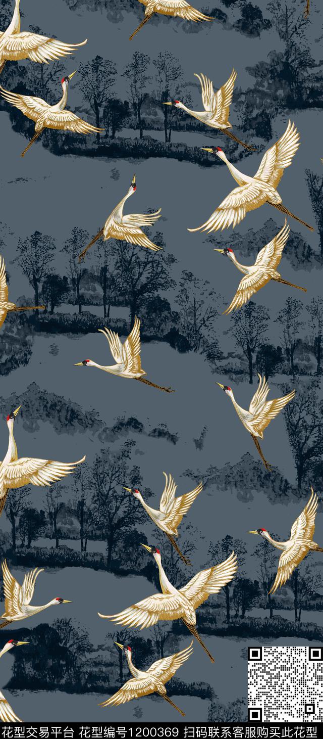 肌理大牌民族风动物鹤数码印花华亿平台下载（图片编号: 1200369） - 瓦栏（Walan）