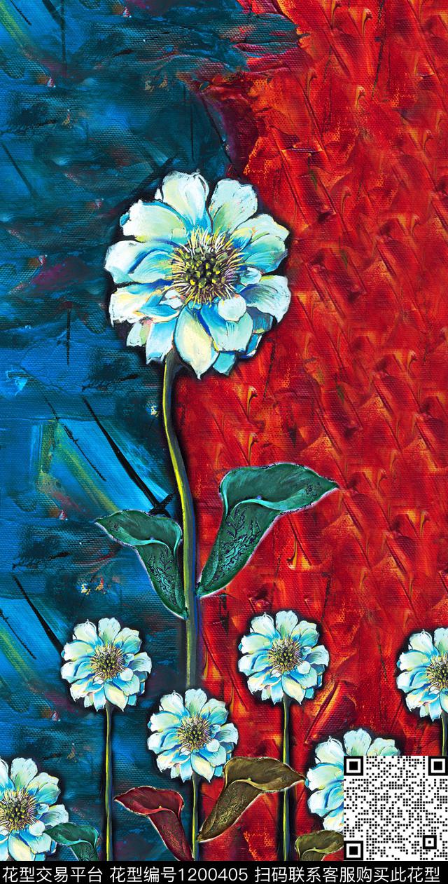 女装抽象花卉数码印花华亿平台下载（图片编号: 1200405） - 瓦栏（Walan）