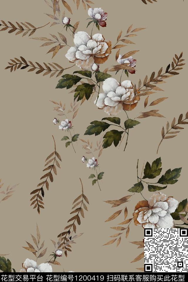 花卉绿植树叶年轻女性数码印花华亿平台下载（图片编号: 1200419） - 瓦栏（Walan）