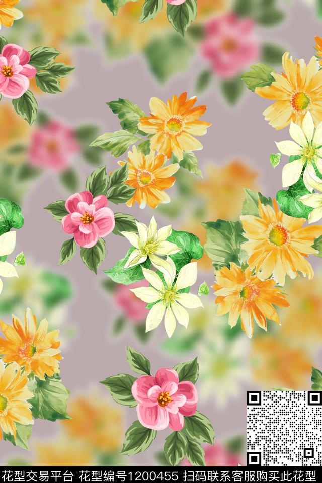 花卉绿植树叶年轻女性数码印花华亿平台下载（图片编号: 1200455） - 瓦栏（Walan）