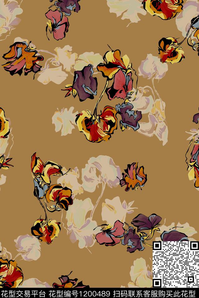 休闲文艺花卉数码印花华亿平台下载（图片编号: 1200489） - 瓦栏（Walan）
