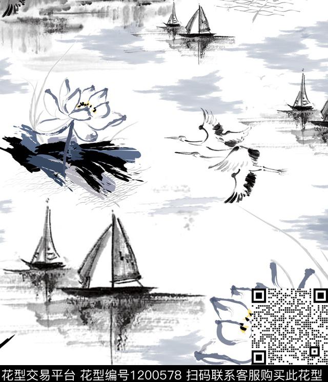 数码华亿平台水墨风大牌风数码印花华亿平台下载（图片编号: 1200578） - 瓦栏（Walan）