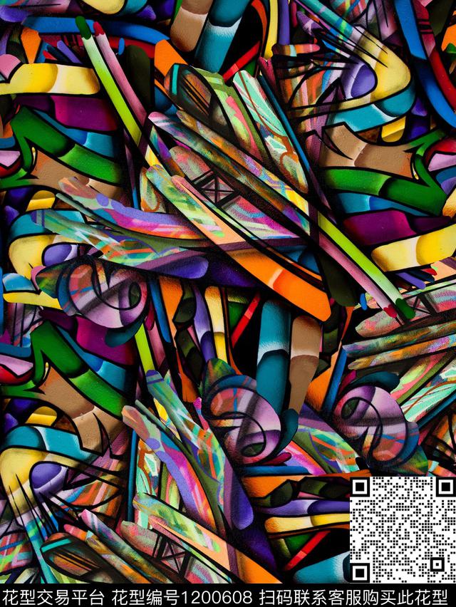 抽象连衣裙趣味数码印花华亿平台下载（图片编号: 1200608） - 瓦栏（Walan）