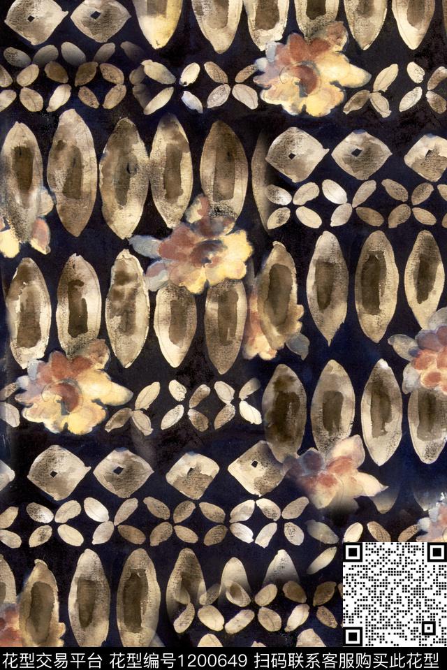 几何肌理抽象花卉数码印花华亿平台下载（图片编号: 1200649） - 瓦栏（Walan）