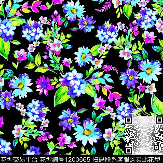 手绘花卉小碎花数码印花华亿平台下载（图片编号: 1200665） - 瓦栏（Walan）