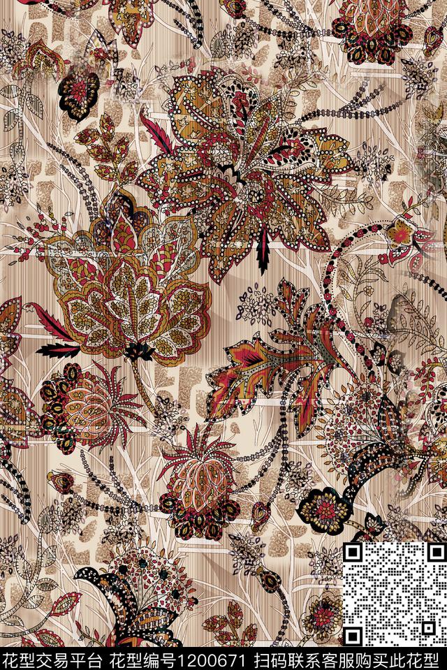 做旧褪色花卉肌理数码印花华亿平台下载（图片编号: 1200671） - 瓦栏（Walan）