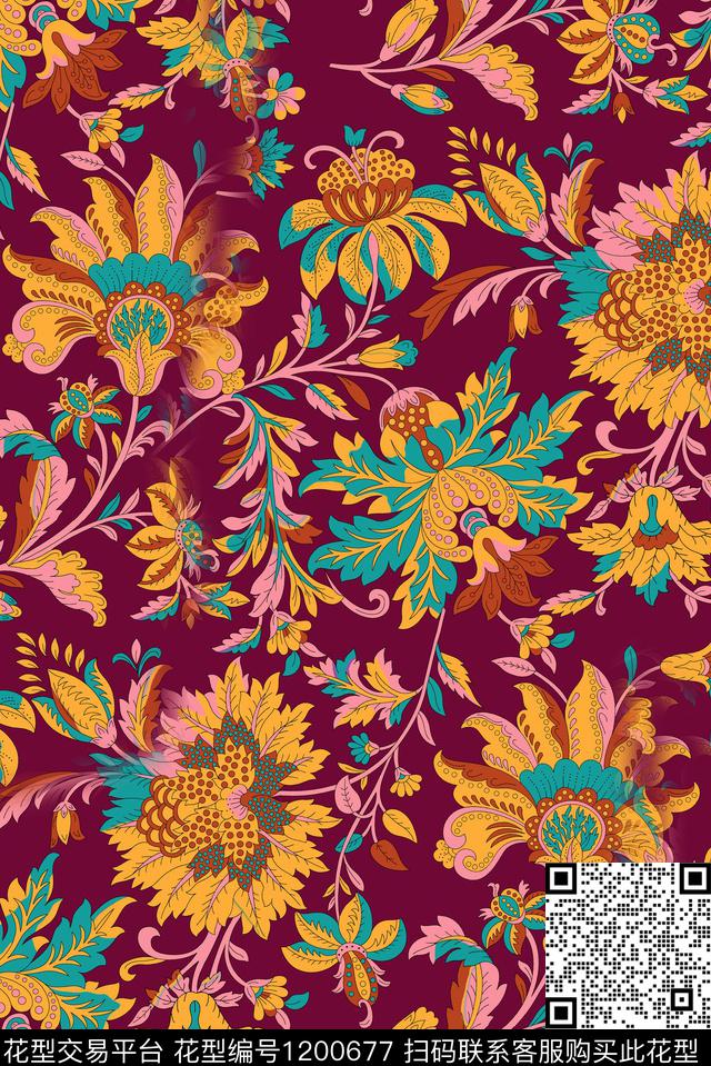春夏华亿平台花卉大牌风数码印花华亿平台下载（图片编号: 1200677） - 瓦栏（Walan）