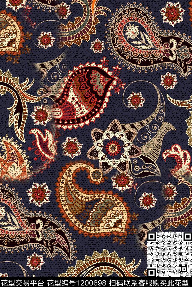 真丝佩斯利旗袍数码印花华亿平台下载（图片编号: 1200698） - 瓦栏（Walan）