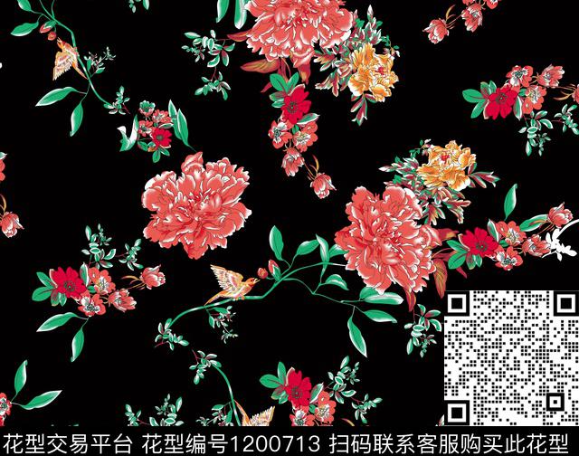 花卉牡丹创意数码印花华亿平台下载（图片编号: 1200713） - 瓦栏（Walan）