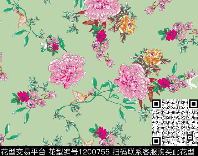 花卉牡丹创意数码印花华亿平台下载（图片编号: 1200755） - 瓦栏（Walan）