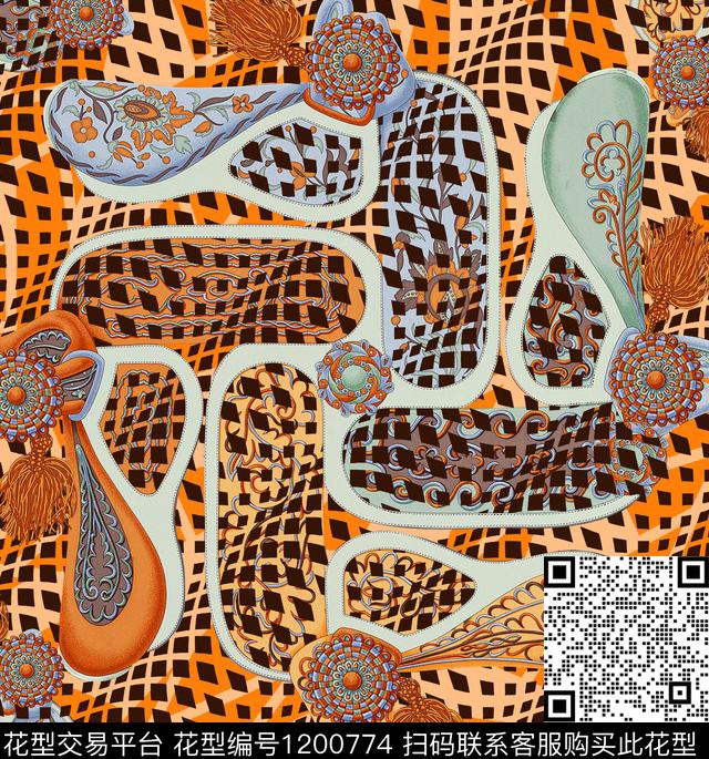 时尚女装几何数码印花华亿平台下载（图片编号: 1200774） - 瓦栏（Walan）