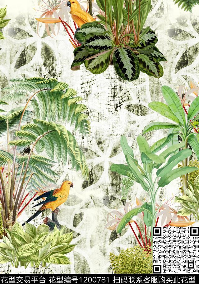 花卉大牌风热带华亿平台数码印花华亿平台下载（图片编号: 1200781） - 瓦栏（Walan）
