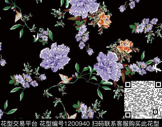 花卉牡丹创意数码印花华亿平台下载（图片编号: 1200940） - 瓦栏（Walan）