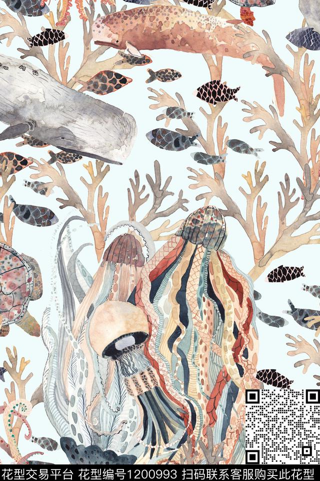 手绘大牌风水母数码印花华亿平台下载（图片编号: 1200993） - 瓦栏（Walan）