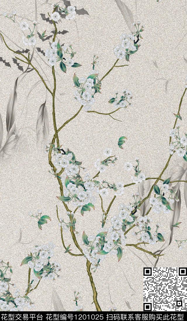几何花卉定位花数码印花华亿平台下载（图片编号: 1201025） - 瓦栏（Walan）