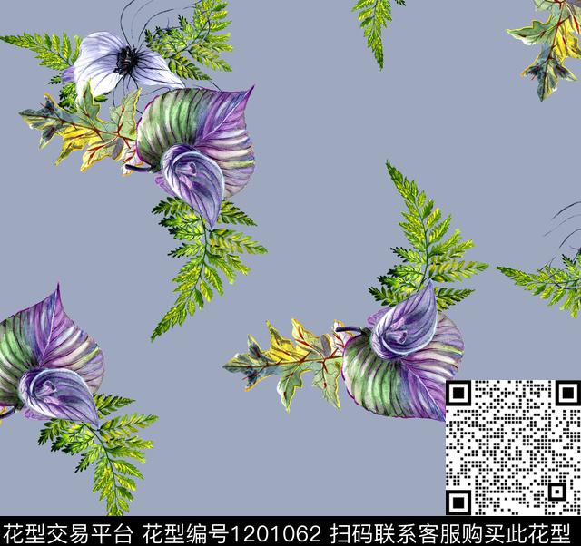 女装数码华亿平台清爽底花卉数码印花华亿平台下载（图片编号: 1201062） - 瓦栏（Walan）