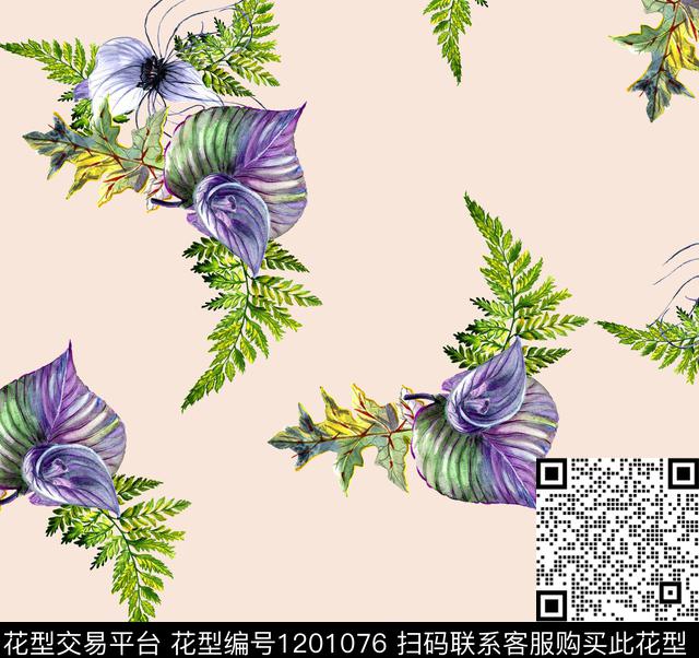 女装数码华亿平台清爽底花卉数码印花华亿平台下载（图片编号: 1201076） - 瓦栏（Walan）