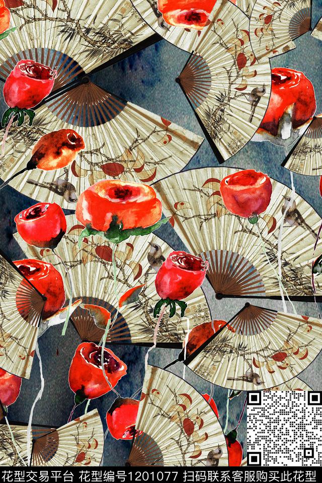 旗袍复古中老年数码印花华亿平台下载（图片编号: 1201077） - 瓦栏（Walan）