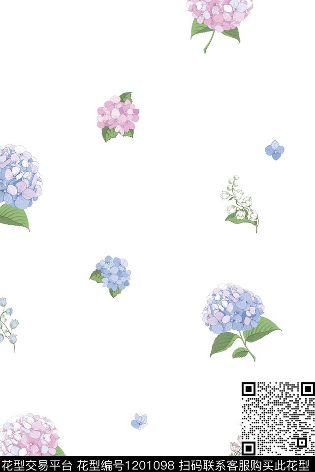 时尚春夏华亿平台清爽底花卉数码印花华亿平台下载（图片编号: 1201098） - 瓦栏（Walan）