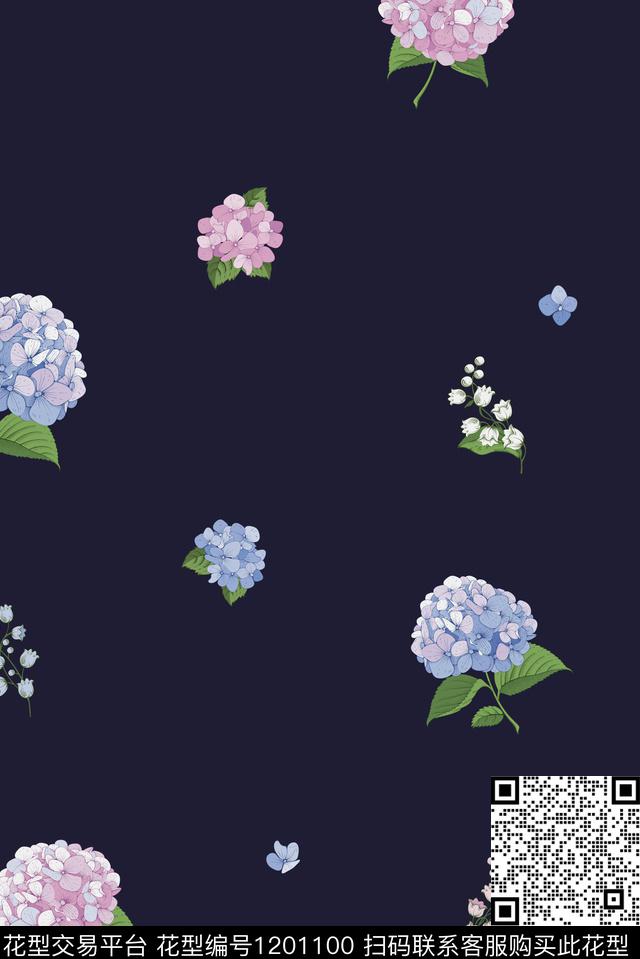 时尚春夏华亿平台清爽底花卉数码印花华亿平台下载（图片编号: 1201100） - 瓦栏（Walan）