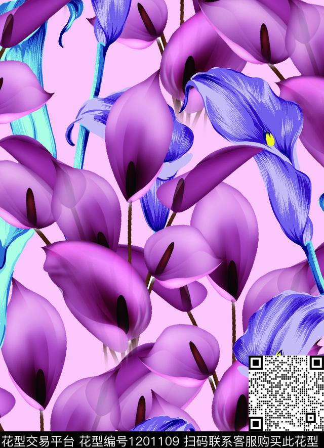 女装数码华亿平台清爽底花卉数码印花华亿平台下载（图片编号: 1201109） - 瓦栏（Walan）