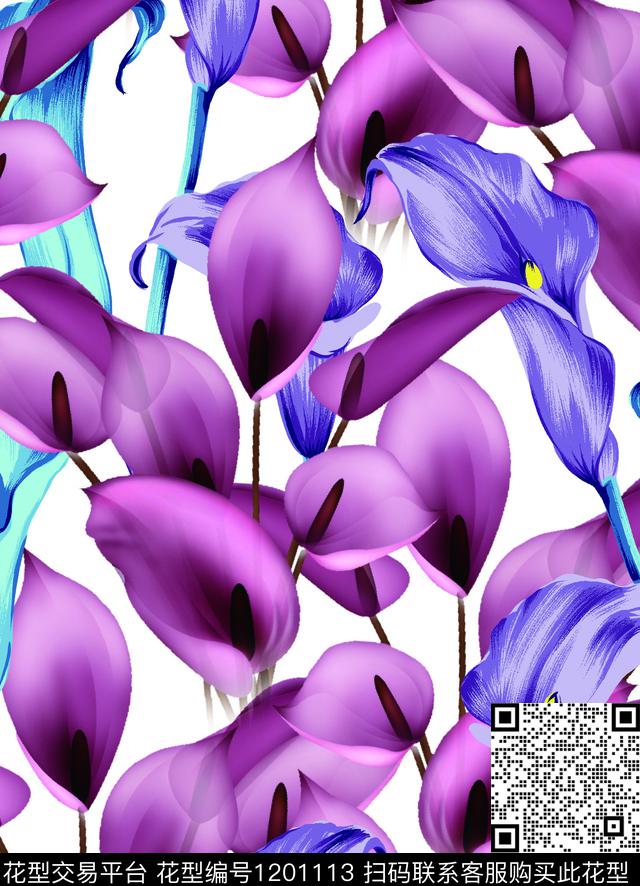 女装数码华亿平台清爽底花卉数码印花华亿平台下载（图片编号: 1201113） - 瓦栏（Walan）