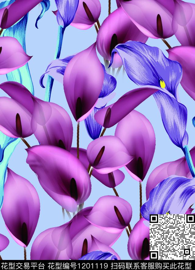 女装数码华亿平台清爽底花卉数码印花华亿平台下载（图片编号: 1201119） - 瓦栏（Walan）