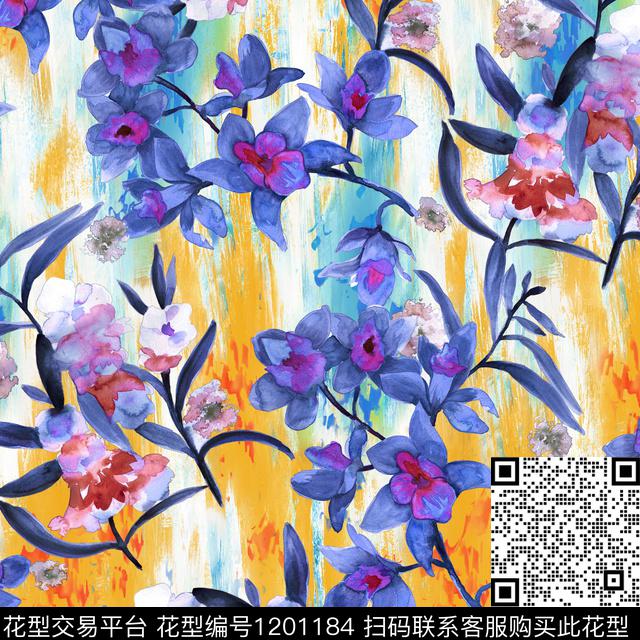 烂花华亿平台涂鸦清爽底花卉数码印花华亿平台下载（图片编号: 1201184） - 瓦栏（Walan）