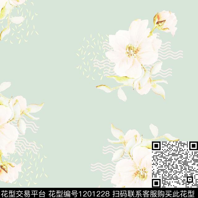 水彩手绘花卉数码印花华亿平台下载（图片编号: 1201228） - 瓦栏（Walan）