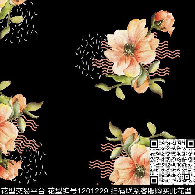 水彩手绘花卉数码印花华亿平台下载（图片编号: 1201229） - 瓦栏（Walan）