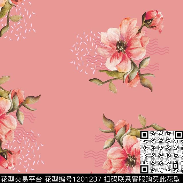 水彩手绘花卉数码印花华亿平台下载（图片编号: 1201237） - 瓦栏（Walan）